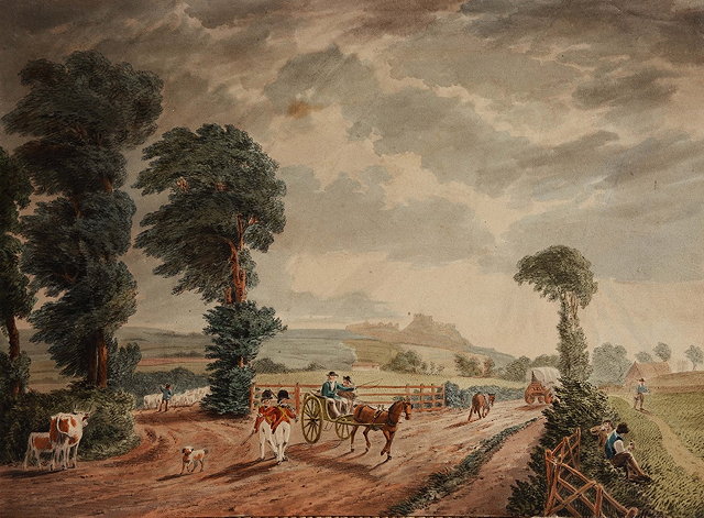 Appraisal: TH CENTURY ENGLISH SCHOOLA country landscape with travellers and soldiers