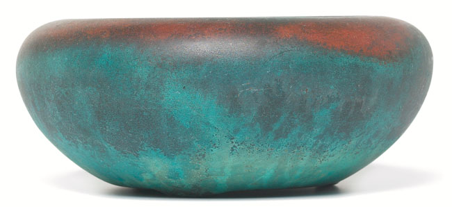 Appraisal: Clewell bowl copper-clad pottery large broad form marked - -