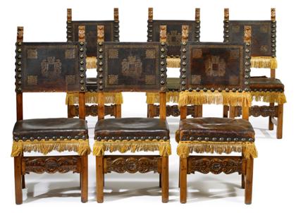 Appraisal: Six continental fruitwood and lea Ther side chairs The foliate