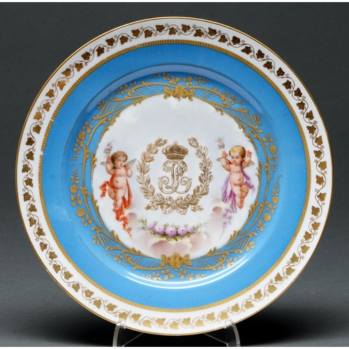 Appraisal: A Sevres style bleu celeste ground plate late th c