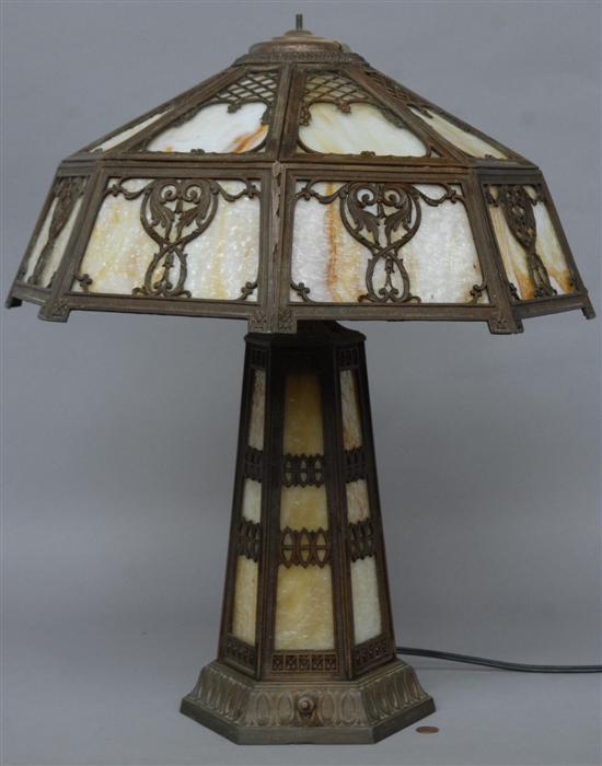 Appraisal: A SLAG GLASS TABLE LAMP HAVING A LIGHTED SLAG GLASS