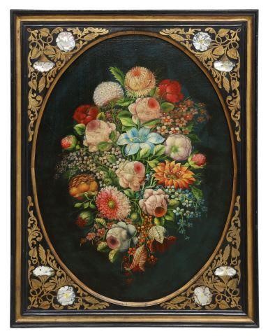 Appraisal: Framed oil on canvas painting Floral Still Life centered in