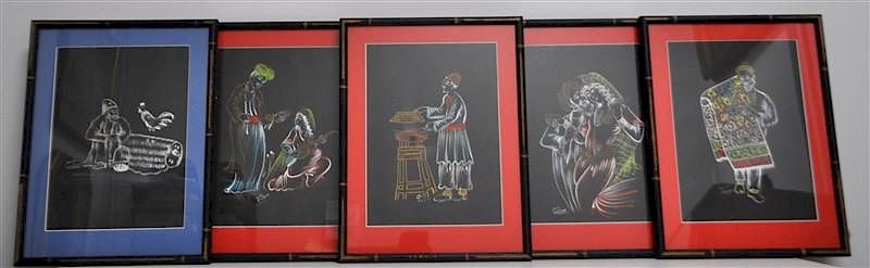 Appraisal: VINTAGE ARABIC PAINTINGS - COSTUME Vintage Arabic signed paintings All