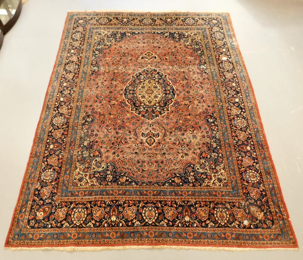 Appraisal: LG PERSIAN KASHAN FLORAL RUG Middle East Early th CenturyNavy