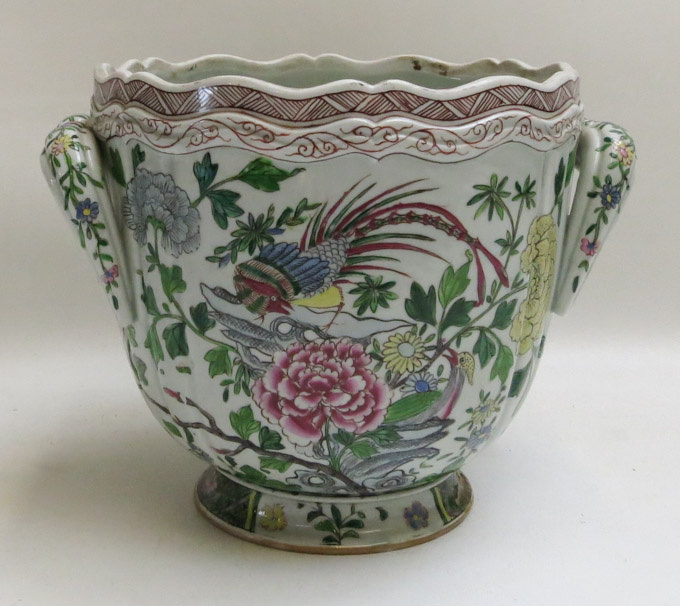 Appraisal: CHINESE HAND ENAMELED PORCELAIN WINE COOLER footed and split handled