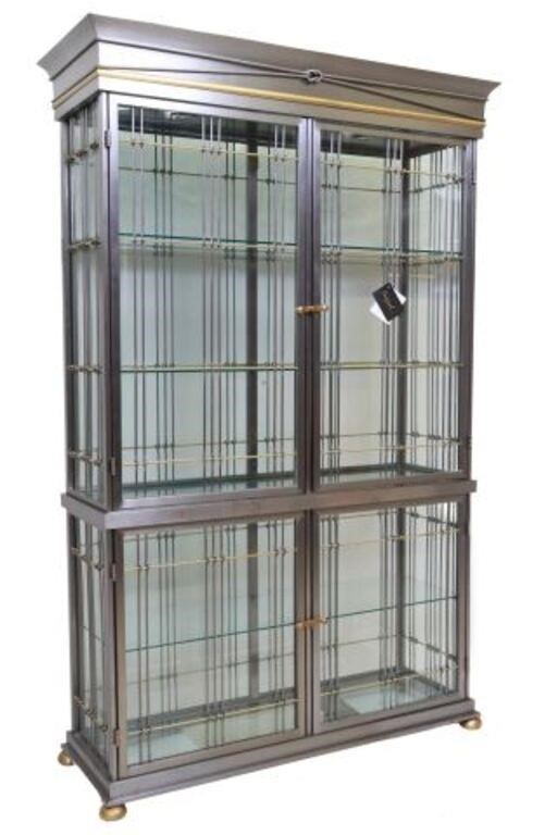 Appraisal: Contemporary steel and brass display cabinet Edoardo Orlandi Italian th