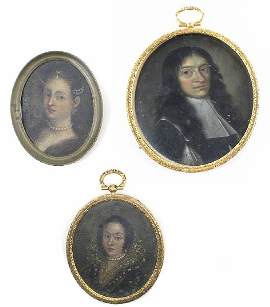 Appraisal: A group of three miniature portrait paintings on copper height