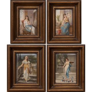 Appraisal: A Group of Four Continental Painted Porcelain Plaques th th