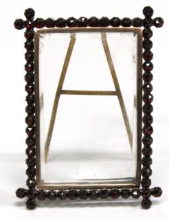 Appraisal: Red Glass Beaded Frame Of rectangular form with protective glass