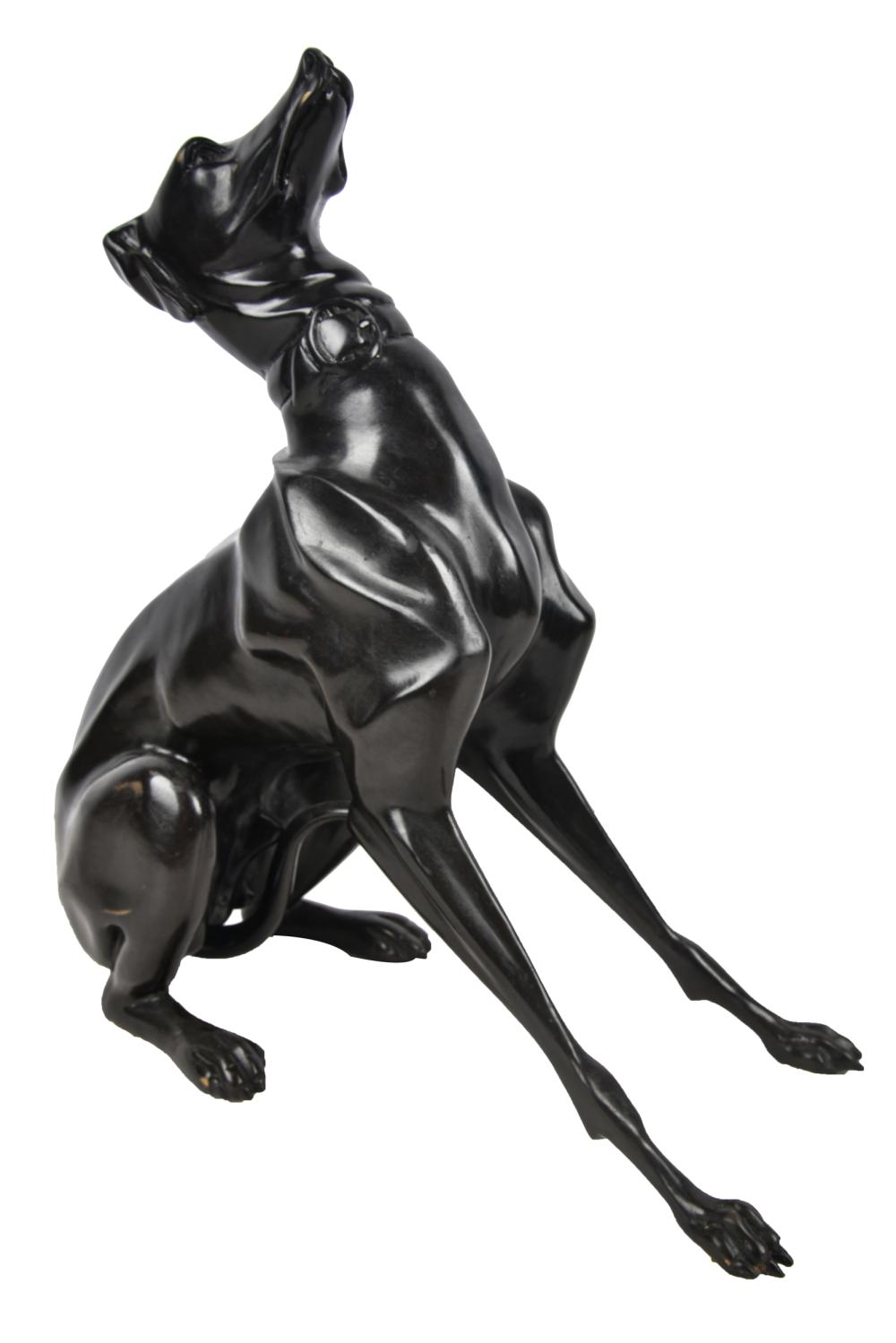 Appraisal: PATINATED BRONZE GREYHOUND FIGUREunsigned inches wide inches high Condition