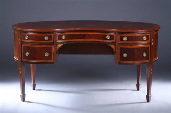 Appraisal: GEORGE III STYLE MAHOGANY AND YEW WOOD KIDNEY-FORM DESK Late