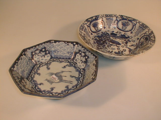 Appraisal: An thC Delft bowl AF and a thC Japanese octagonal