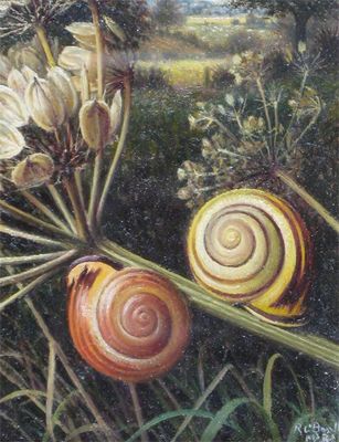 Appraisal: Raymond Booth b Snails signed oil on paper x cm