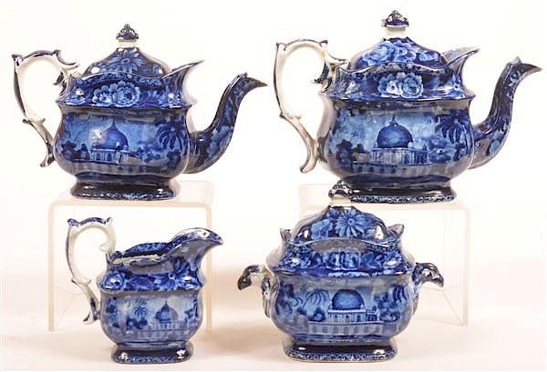 Appraisal: Staffordshire Four Piece Coffee and Tea Service Staffordshire China Blue