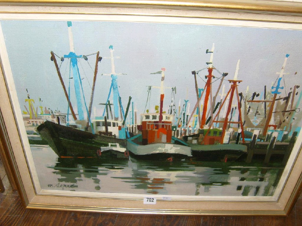 Appraisal: An oil painting on canvas of a harbour scene with