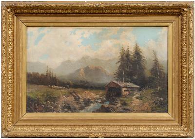 Appraisal: th century landscape painting mountain landscape with mill beside stream