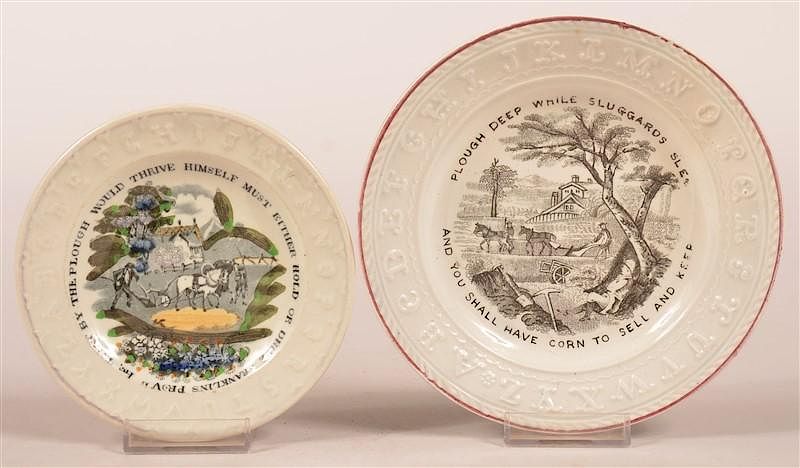 Appraisal: Two Alphabet Plates with Proverbs Two Transfer Decorated China Alphabet