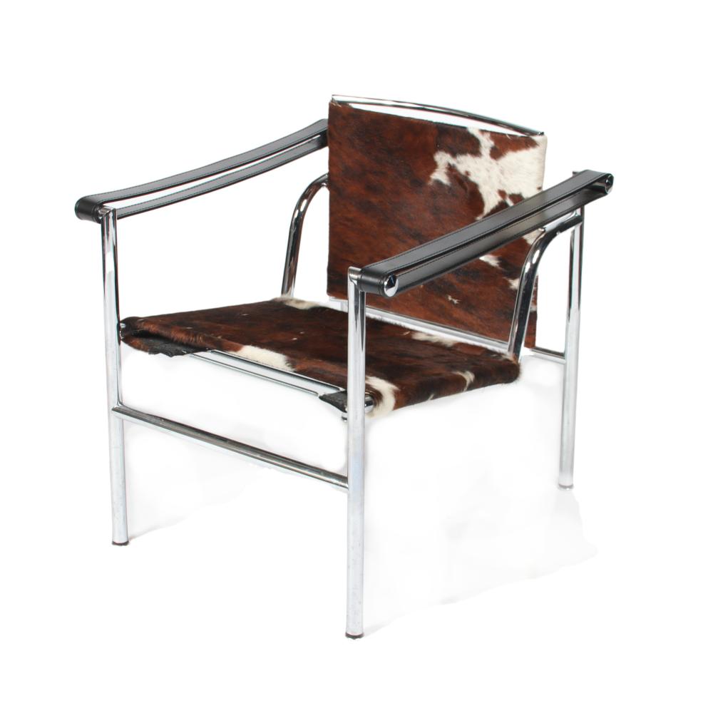 Appraisal: LE CORBUSIER STYLE CHROME AND COWHIDE ITALIAN CHAIR H X