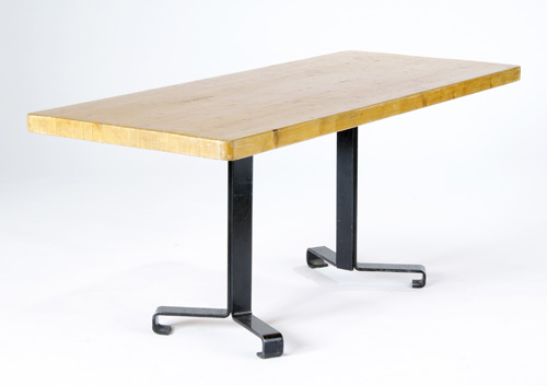 Appraisal: CHARLOTTE PERRIAND Rectangular pine table with black enameled metal base