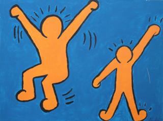 Appraisal: Signed Manner of Keith Haring Large Oil Canvas Signed Manner