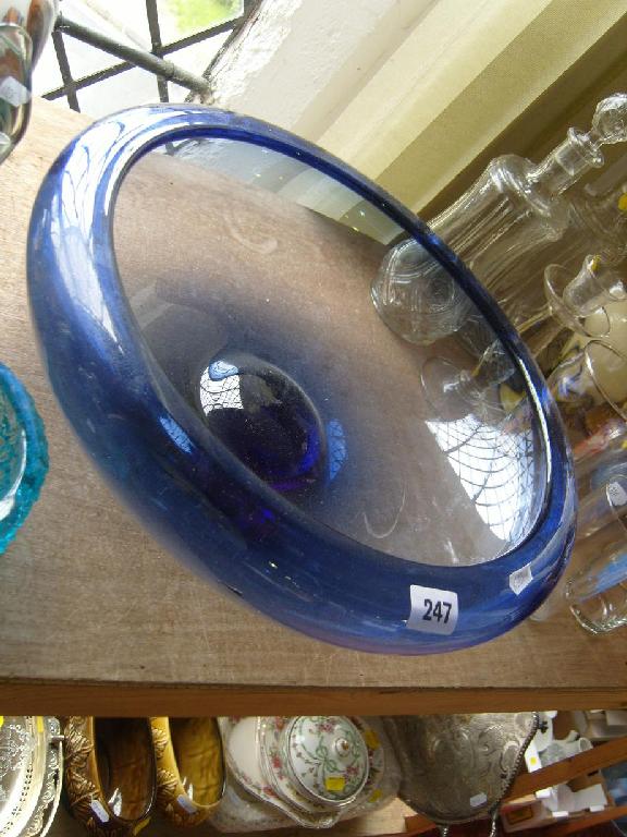 Appraisal: A large Holmegaard glass bowl with blue tint with etched