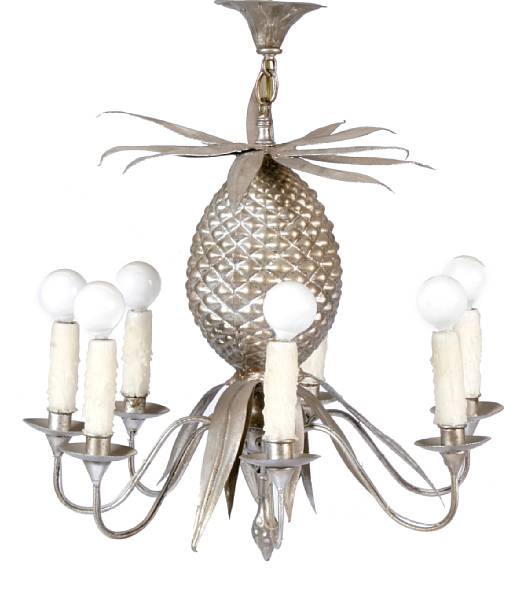 Appraisal: A modern silvered metal pineapple form chandelier losses height approximately