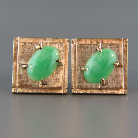 Appraisal: Jade Earrings oval jade in heavy k yellow gold clip