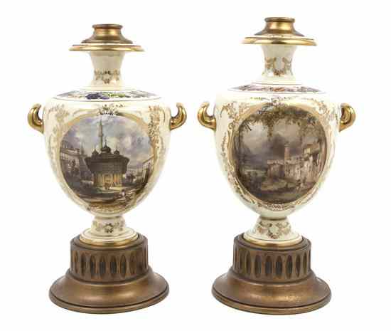 Appraisal: A Pair of Continental Porcelain Urns each of baluster handled