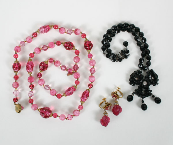 Appraisal: Miriam Haskell three pc including cranberry glass beaded necklace with