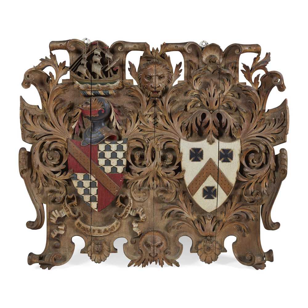 Appraisal: LARGE VICTORIAN CARVED AND POLYCHROMED OAK COAT-OF-ARMS FOR STRICKLAND-CONSTABLE SIGNED