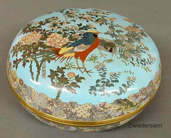 Appraisal: Large cloisonn covered bowl th c with overall bird and