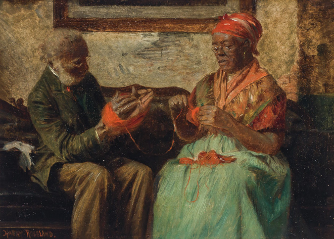 Appraisal: HARRY ROSELAND American - Winding the Yarn oil on board