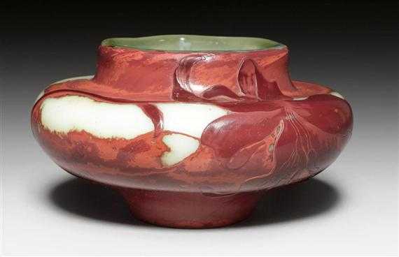 Appraisal: GALL MILE BOWL circa Acid-etched white glass with red overlay