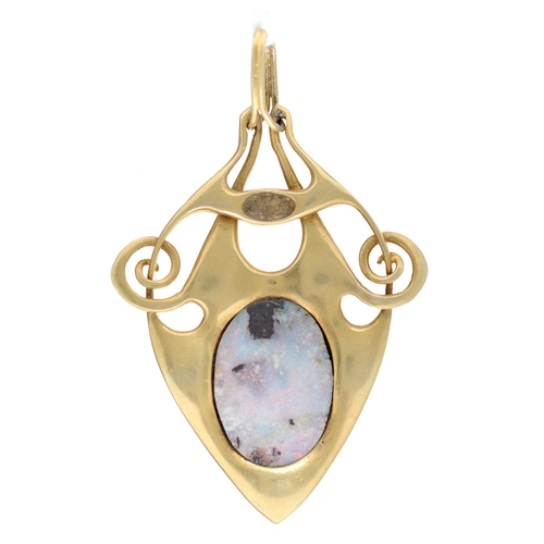 Appraisal: An Art Nouveau opal and gold openwork pendant c mm