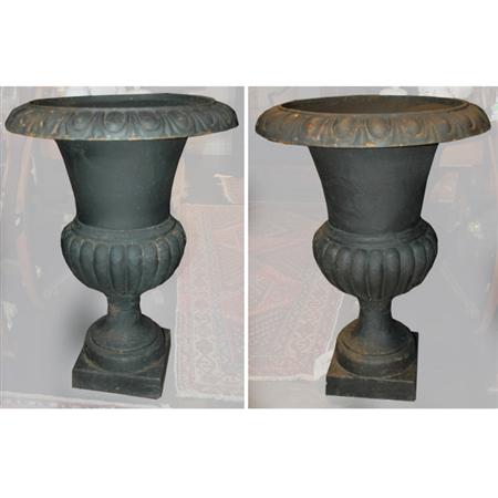 Appraisal: Pair of Neoclassical Style Painted Iron Urns Estimate -