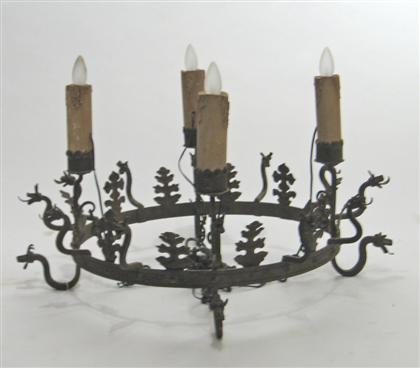 Appraisal: Wrought iron chandeliermanner of samuel yellin early th century