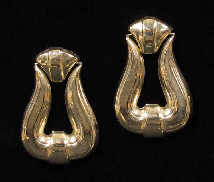 Appraisal: K DOORKNOCKER EARRINGS K yellow gold doorknocker earrings Post and