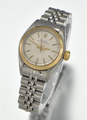 Appraisal: A Ladies' Two Tone Rolex Oyster Perpetual Wrist Watch Stainless