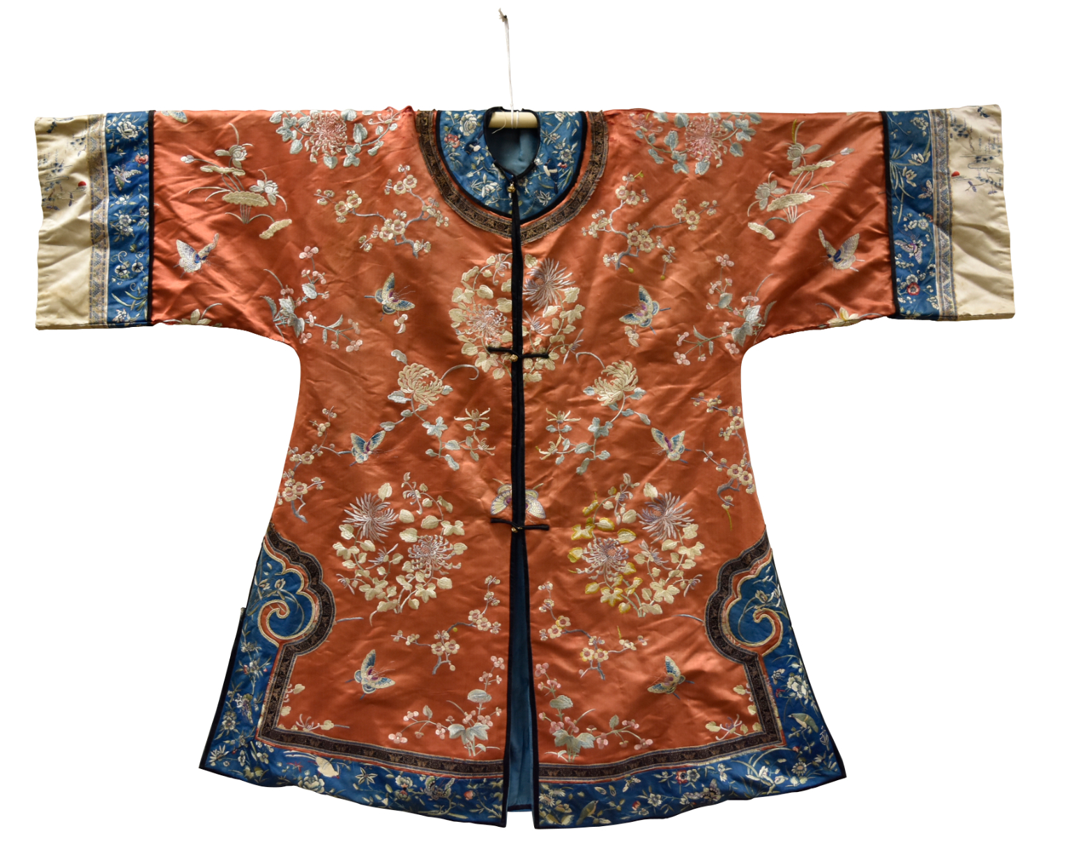 Appraisal: Chinese Qing Dynasty orange and green cloth with repeated flowering