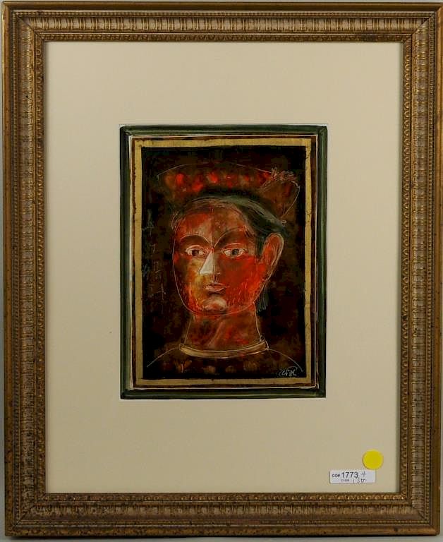 Appraisal: Corneliu Petrescu Self Portrait Mixed Media Corneliu Petrescu Romanian -