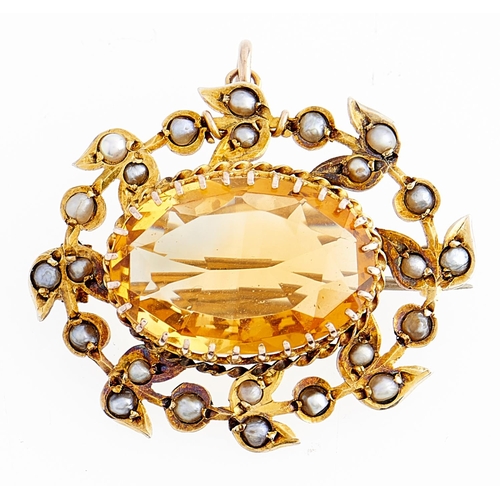 Appraisal: An Edwardian citrine and split pearl brooch in ct gold