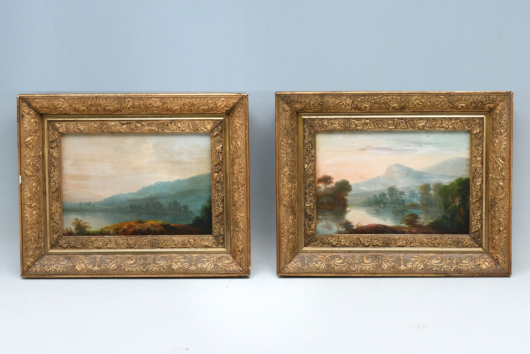 Appraisal: PAIR OF TH CENTURY HUDSON RIVER SCHOOL STYLE PAINTINGS Oils