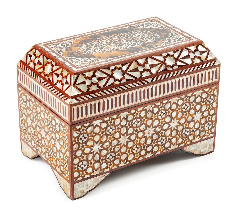 Appraisal: An Iberian Mother-of-Pearl Inlaid Table Casket An Iberian Mother-of-Pearl Inlaid