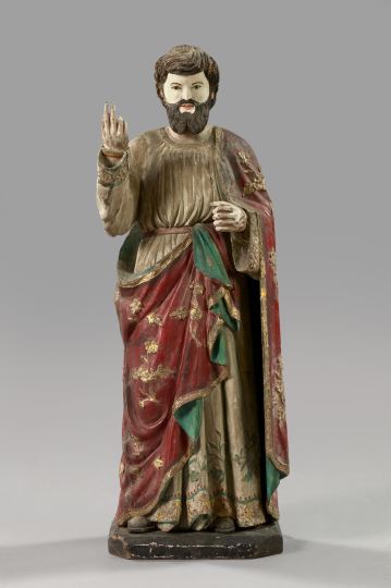 Appraisal: Large Italian Carved Polychromed and Parcel-Gilt Wooden Figure of a