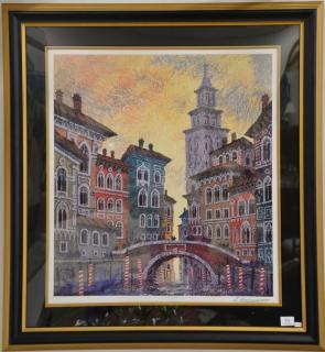 Appraisal: Anatole Krasnyansky Russia US seriolithograph Venice Yellow Sunset signed lower