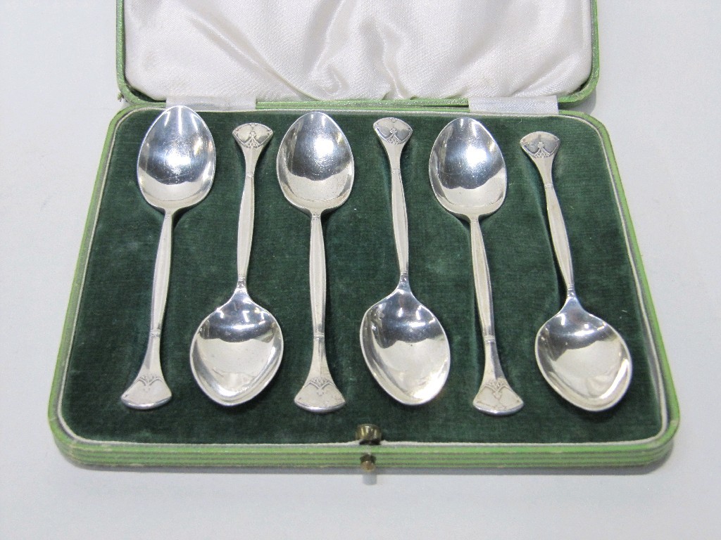 Appraisal: Cased set of six Art Deco silver spoons Sheffield