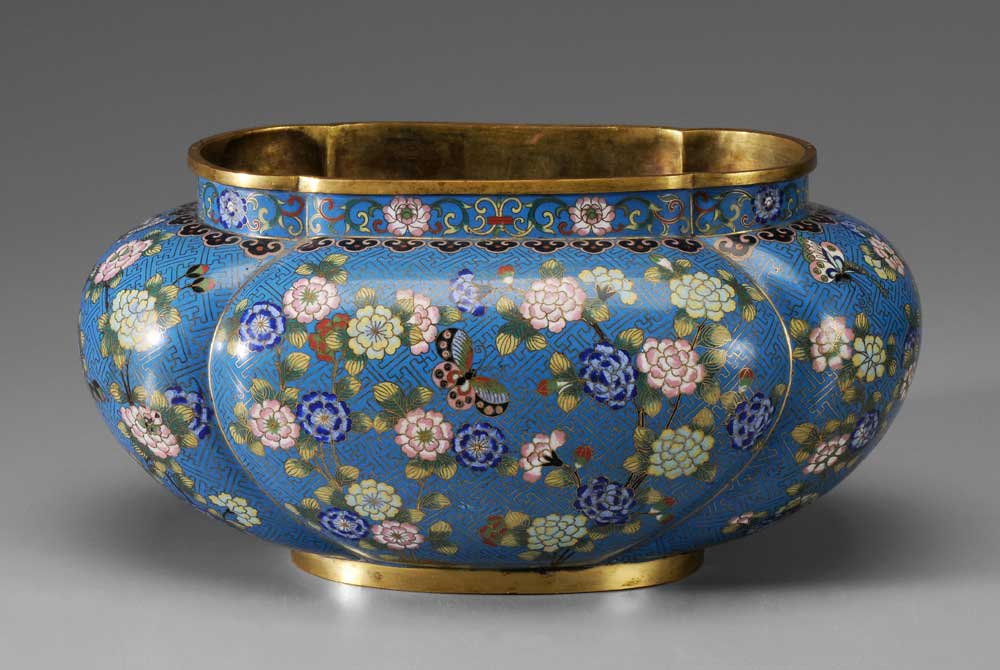 Appraisal: Cloisonn Cachepot Chinese late th early th century lobed body