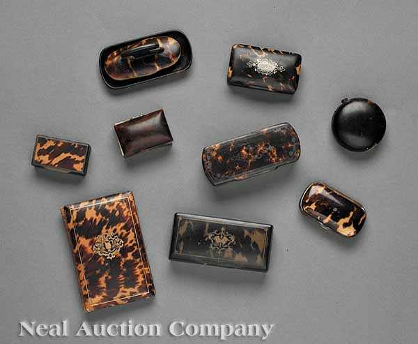 Appraisal: Ten Antique Tortoiseshell Objects th c including six small boxes