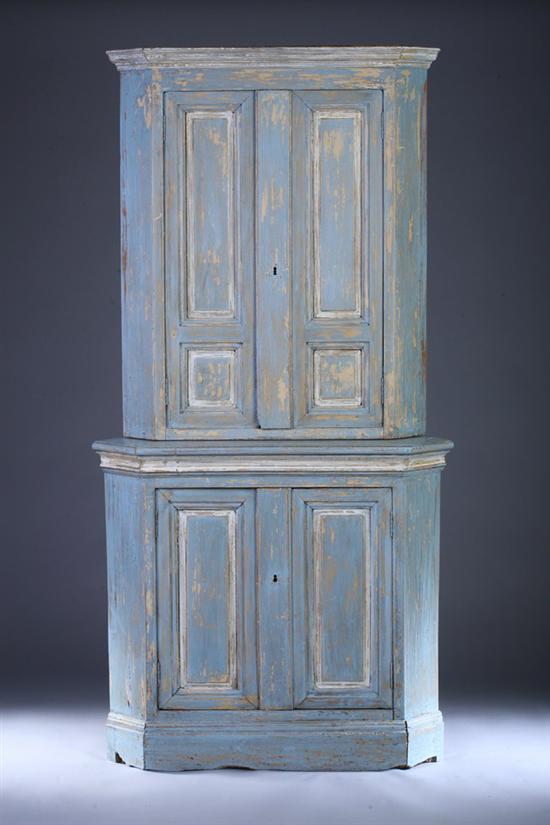 Appraisal: PAIR PROVINCIAL LOUIS XVI PAINTED CORNER CABINETS late th century