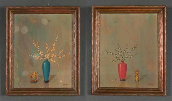 Appraisal: Alfonso T Toran Italian - Vases with Asian Miniatures pair